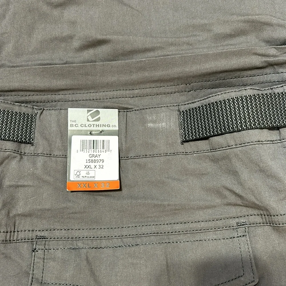 B.C CLOTHING MENS CONVERTIBLE CARGO HIKING SHORTS & PANTS GREY SIZE XXL X32 NEW - Picture 9 of 11